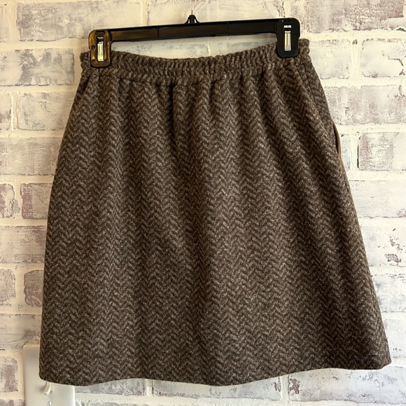 J Crew Women Skirt 0 Brown Herringbone Mini Wool Blend Pockets Stretch Old Money - Picture 7 of 9